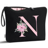 Picture of Vavabox A-Z Personalized Makeup Bag,Birthday Gifts for Women Mom,Gifts for Best Friend,Bride Bridesmaid Cosmetic bag (N, Black)
