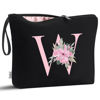 Picture of Vavabox A-Z Personalized Makeup Bag,Birthday Gifts for Women Mom,Gifts for Best Friend,Bride Bridesmaid Cosmetic bag (W, Black)
