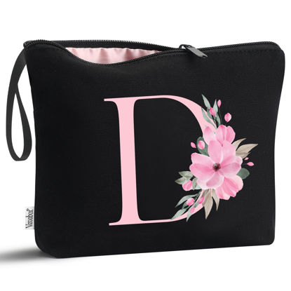Picture of Vavabox A-Z Personalized Makeup Bag,Birthday Gifts for Women Mom,Gifts for Best Friend,Bride Bridesmaid Cosmetic bag (D, Black)