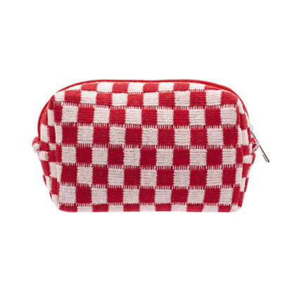 Picture of PAZIMIIK Checkered Makeup Bag for Purse Portable Zipper Make Up Pouch Small Cosmetic Case for Travel Accessories (Red)