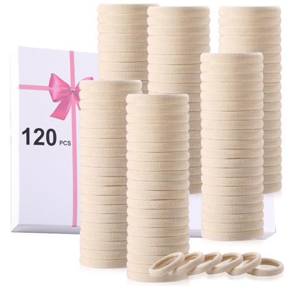 Picture of LuSeren 120 Pcs No Damage blonde Hair Ties for Women Thick Hair, Large Soft Seamless Elastic Hair Ties Ponytail Hair Holders Hair Elastics Hair Band for Women Hair Accessories blonde
