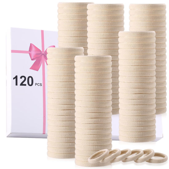 Picture of LuSeren 120 Pcs No Damage blonde Hair Ties for Women Thick Hair, Large Soft Seamless Elastic Hair Ties Ponytail Hair Holders Hair Elastics Hair Band for Women Hair Accessories blonde