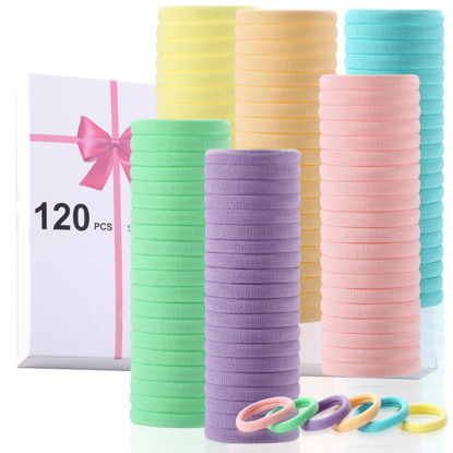 Picture of LuSeren 120 Pcs No Damage Hair Ties for Women Thick Hair,Large Soft Seamless Nylon Cloth Hair Ties Ponytail Hair Holders Hair Elastics Hair Band for Women Hair Accessories Light color