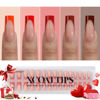 Picture of BTArtboxnails XCOATTIPS French Tip Press on Nails - Red Press On Nails Square, Valentines Long Fake Nails, 150Pcs Soak Off Soft Gel Acrylic Nail Extension in 15 Sizes