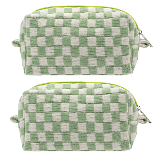 Picture of PAZIMIIK Checkered Makeup Bag for Purse Portable Zipper Make Up Pouch Small Cosmetic Case for Travel Accessories (2PCS Light Green)