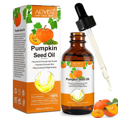 Picture of Pumpkin Seed Oil 2Fl Oz, Pure Cold Pressed Pumpkin Seed Oil for Dry Damaged Hair Growth, Moisturizing Scalp, Nourishment for All Hair Types