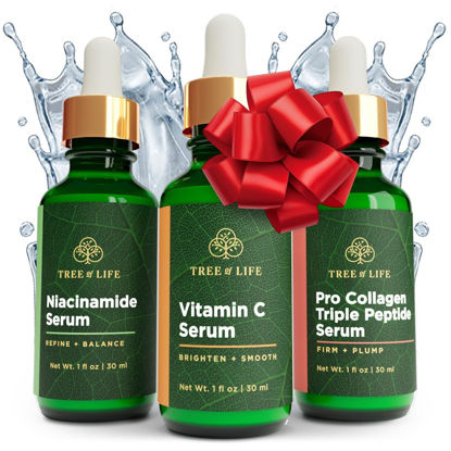 Picture of Tree of Life Beauty Skin Care Set, Brightening, Firming, Dry Face, Dermatologist Tested - Complete Hydration Trio, Vitamin C Serum, Niacinamide Serum, Pro Collagen Peptide Serum, 3 count of 1Fl oz