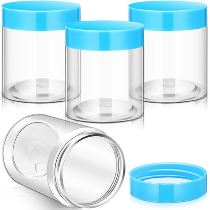 Picture of Patelai 4 Pieces Round Clear Wide-mouth Leak Proof Plastic Container Jars with Lids for Travel Storage Makeup Beauty Products Face Creams Oils Salves Ointments DIY Making or Others(Blue,4 Ounce)