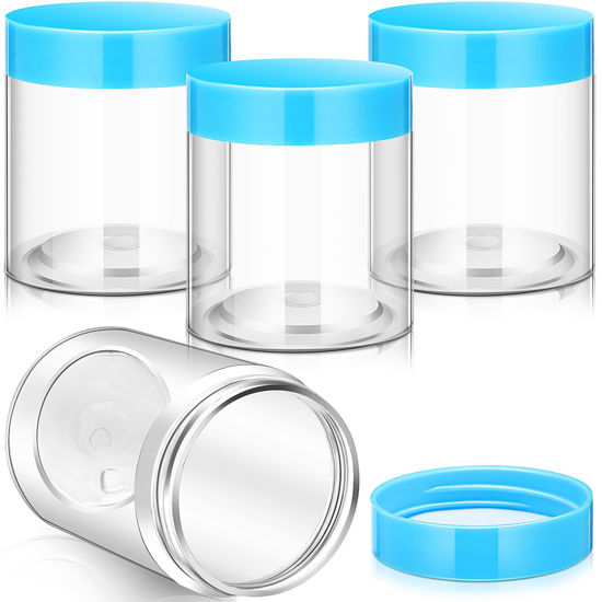 Picture of Patelai 4 Pieces Round Clear Wide-mouth Leak Proof Plastic Container Jars with Lids for Travel Storage Makeup Beauty Products Face Creams Oils Salves Ointments DIY Making or Others(Blue,4 Ounce)
