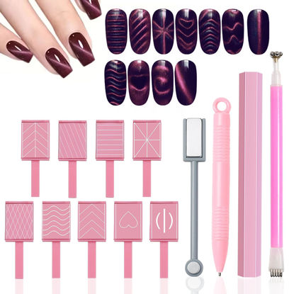 Picture of SILPECWEE 13Pcs Cat Eye Magnet for Nails, Super Magnetic Nail Polish Magnet Cat Eye Gel Nail Polish Magnet 3d Cat Eye Magnetic Wand Nail Magnets For Nail Art Tool Accessories