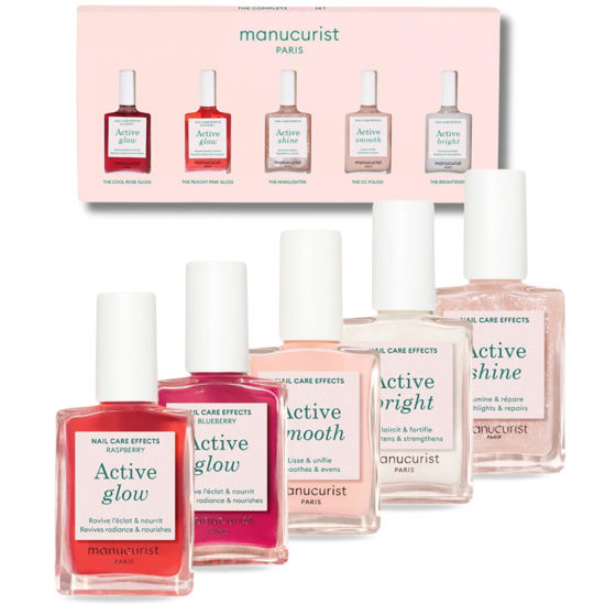 Picture of Manucurist Rainbow Active™ Jelly Gel Nail Polish Set - No Lamp - 5 Treatment Nail Polish : Glow Raspberry, Glow Blueberry, Shine, Smooth, Bright - Nail Care Gifts for Women - Beauty Gifts for Women