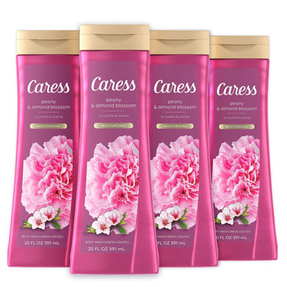 Picture of Caress Body Wash for Women, Peony & Almond Blossom, Shower Gel Moisturizing Body Wash for Fresh, Smooth Skin To Soothe and Unwind, 20 fl oz, (Pack of 4)