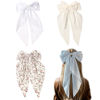 Picture of LFOUVRE Hair Accessories: Floral White Bowknot Barrettes, Dots Bow Clips with Tail, Solid Bow Hair Clips for Women and Girls, 3pcs Set