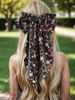 Picture of LFOUVRE Black Bow Clip 3pcs, Floral Hair Bow Clips for Girls with Tail, Big Hair Bows for Women, Bows for Girl Bowknot Barrettes, Hair Accessories