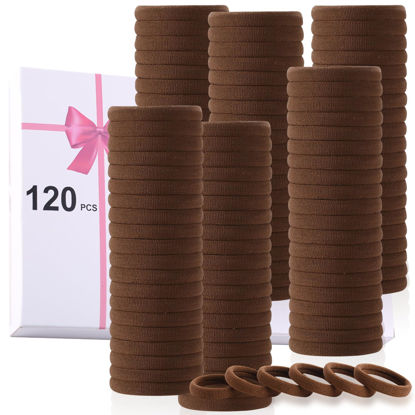 Picture of LuSeren 120 Pcs Brown No Damage Hair Ties for Women Thick Hair, Stretchy Soft Seamless Nylon Cloth Elastic Hair Ties Ponytail Holders Hair Elastics Hair Band,Women Christmas Accessories Gift
