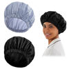 Picture of Reusable Shower Cap for Women, Large Waterproof Shower Bonnet Washable Elastic Band Bath Hair Hat for Long Hair, Braids(Black&Gray)