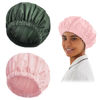 Picture of Reusable Shower Cap for Women, Large Waterproof Shower Bonnet Washable Elastic Band Bath Hair Hat for Long Hair, Braids(Pink&Green)