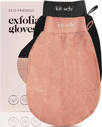 Picture of Kitsch Deep Exfoliating Glove, Eco Friendly Exfoliating Body Scrubber, Dead Skin Remover and Body Scrub Mitt for Skin Cell Renewal, for Shower and Bath, Black & Terracotta - 2pcs