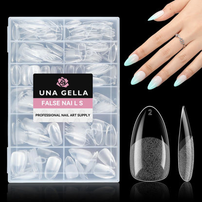 Picture of UNA GELLA Medium Almond Gel Nail Tips, 312pcs Pointed Almond Nail Tips Pre-shape Half Matte Full Cover Nail Tips Clear Acrylic Soft Gel Nail Tips For Nail Extension Nail Art DIY Salon 12 Sizes