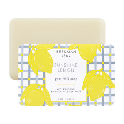 Picture of Beekman 1802 Goat Milk Body Soap Bar, Sunshine Lemon - Scented - 9 oz - Nourishes, Moisturizes & Hydrates - 100% Vegetable Soap with Lactic Acid - Good for Sensitive Skin - Cruelty Free