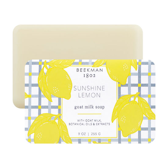 Picture of Beekman 1802 Goat Milk Body Soap Bar, Sunshine Lemon - Scented - 9 oz - Nourishes, Moisturizes & Hydrates - 100% Vegetable Soap with Lactic Acid - Good for Sensitive Skin - Cruelty Free
