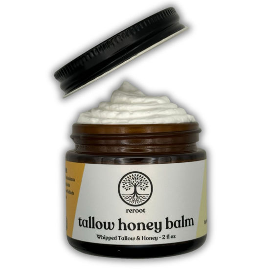 Picture of Handmade TALLOW HONEY BALM | 2 Ingredients | 100% Grass-Fed Tallow & Raw MN Honey | Whipped & UNSCENTED | Whole Body & Face Balm for Sensitive, Dry Skin, Eczema, Psoriasis, Rosacea (2oz)