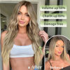 Picture of KooKaStyle Invisible Wire Hair Extensions with Transparent Wire Adjustable Size 4 Secure Clips Long Wavy Secret Synthetic Hairpiece 20 Inch for Women(Ash Brown mix Bleach Blonde)