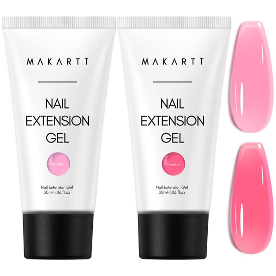 Picture of Makartt Poly Nail Gel Set: Sheer & Neon Pink Colors, Strong Builder for Extension Overlay Strengthener 3D Diy, Long-lasting for Nails French Manicures Home Salon-2PCs 30ML