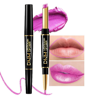 Picture of evpct 1Pcs Pink Metallic Shine Shimmer Lip Liner and Lipstick Combo Set Kit for Women, DNM Lightweight Hydrating Formula High Impact Full Coverage Lipstick and Lip Liner Makeup Stains Gloss, 19#