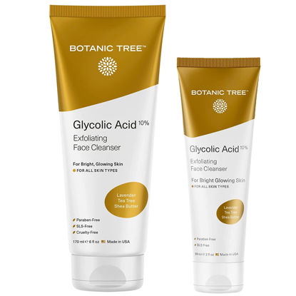 Picture of Glycolic Acid Face Wash, Exfoliating Facial Cleanser For Facial Skin Care, Acne Treatment Face Scrub, 10% Glycolic and Salicylic Acid 6 fl. oz - Botanic Tree (Pack of 2 - Buy 1 Get 1 Travel Size)