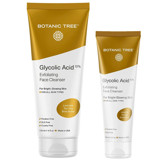 Picture of Glycolic Acid Face Wash, Exfoliating Facial Cleanser For Facial Skin Care, Acne Treatment Face Scrub, 10% Glycolic and Salicylic Acid 6 fl. oz - Botanic Tree (Pack of 2 - Buy 1 Get 1 Travel Size)