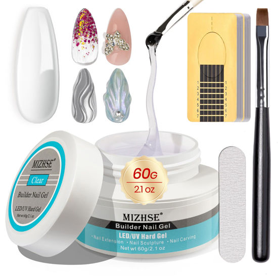 Picture of MIZHSE Builder Gel For Nails - 60g Clear Hard Gel Builder Nail Gel For Nail Extension Gel Nail Strengthen Nail Art Manicure Kit With 100pcs Nail Forms And Brush