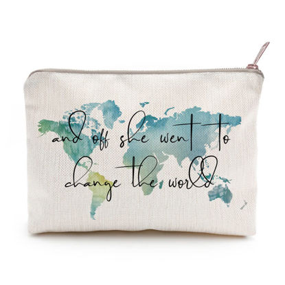 Picture of And Off She Went To Change The World, Graduation Gift For Her, Makeup Bag Gift, Graduation Gift, Daughter Gift, Sister Gift, World Map Bag, Roommate Gift