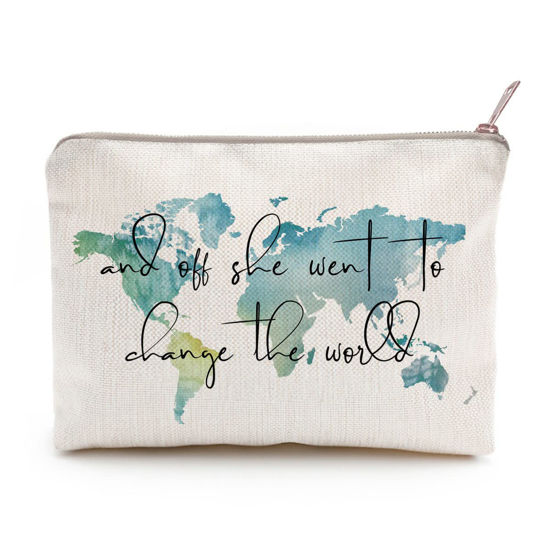 Picture of And Off She Went To Change The World, Graduation Gift For Her, Makeup Bag Gift, Graduation Gift, Daughter Gift, Sister Gift, World Map Bag, Roommate Gift