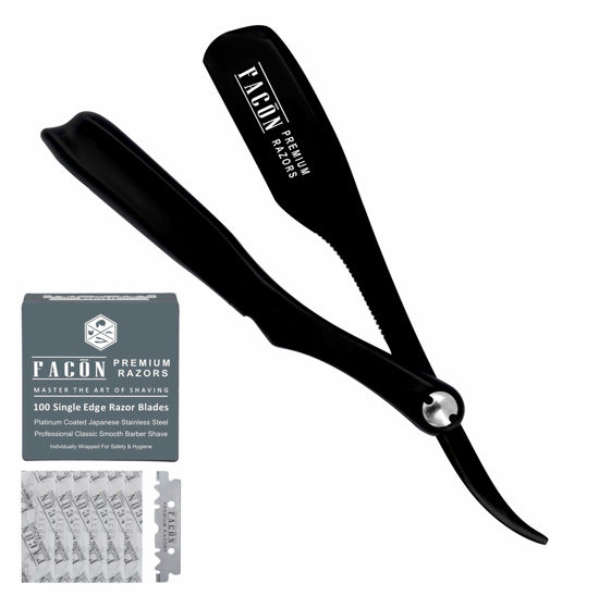 Picture of 100 BLADES + Facón Professional Classic Japanese Straight Edge Barber Razor - Salon Quality Cut Throat Shavette