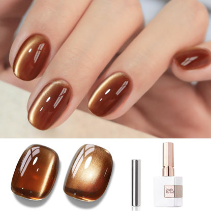 Picture of Double Rhythm Jelly Glass Cat Eye Gel Polish with Magnet 15ML Holographic Glitter Shimmer Translucent Sheer Color Magnetic Nail Polish Salon DIY at Home (Brown MC1113)