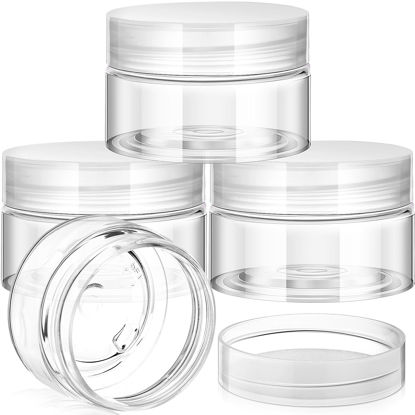 Picture of Patelai 4 Pieces Round Clear Wide-mouth Leak Proof Plastic Container Jars with Lids for Travel Storage Makeup Beauty Products Face Creams Oils Salves Ointments DIY Making or Others(Clear,1 Ounce)