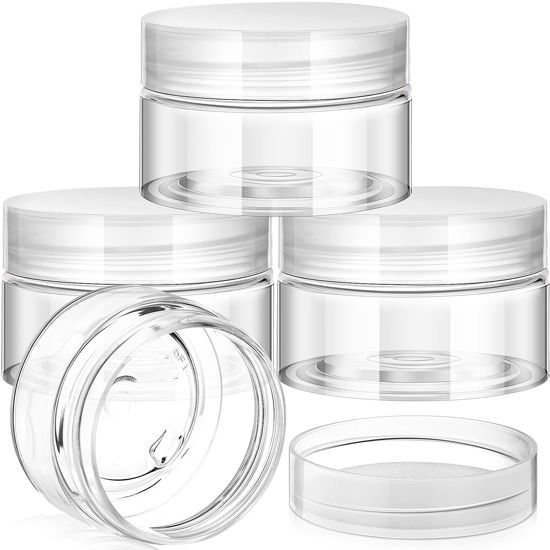 Picture of Patelai 4 Pieces Round Clear Wide-mouth Leak Proof Plastic Container Jars with Lids for Travel Storage Makeup Beauty Products Face Creams Oils Salves Ointments DIY Making or Others(Clear,1 Ounce)