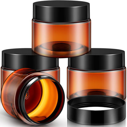 Picture of Patelai 4 Pieces Round Clear Wide-mouth Leak Proof Plastic Container Jars with Lids for Travel Storage Makeup Beauty Products Face Creams Oils Salves Ointments DIY Making or Others (Amber,4 Ounce)
