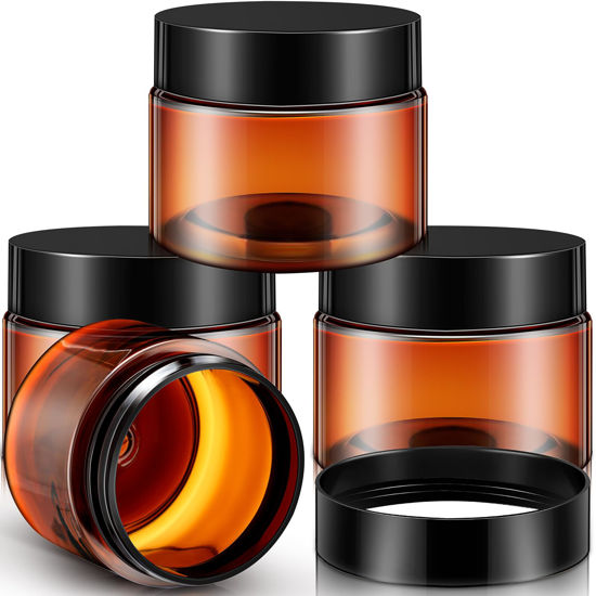 Picture of Patelai 4 Pieces Round Clear Wide-mouth Leak Proof Plastic Container Jars with Lids for Travel Storage Makeup Beauty Products Face Creams Oils Salves Ointments DIY Making or Others (Amber,4 Ounce)