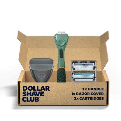 Picture of Dollar Shave Club | The Guest Pass Shave Set | 2 Swift Rinse Refill Cartridges, 1 Handle (Green), 1 Razor Cover