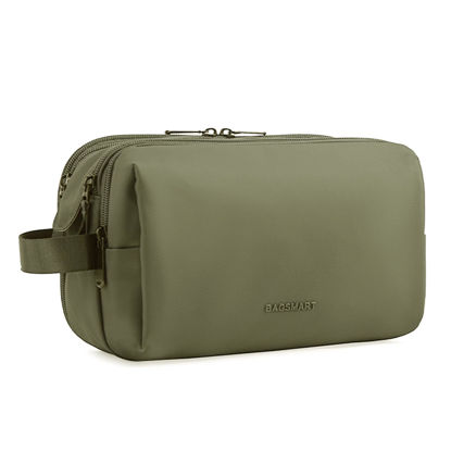 Picture of BAGSMART Toiletry Bag for Men, Travel Toiletry Organizer Dopp Kit Water-resistant Shaving Bag for Toiletries Accessories, Door Room Essentials,Green-medium