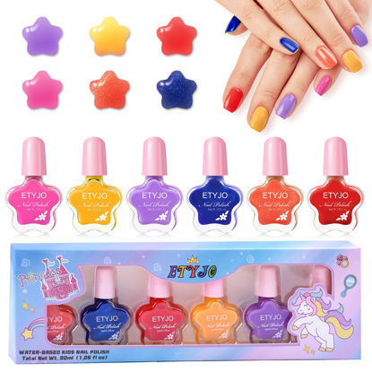 Picture of ETYJO Kids Nail Polish-6 Color Kids Nail Polish Set for Girls Non Toxic Water-Based Natural Safe Low Odor Peel-off Quick Dry Nail Polish Kit for Girls Ages 3+ Birthday Gift Nail Polish Set