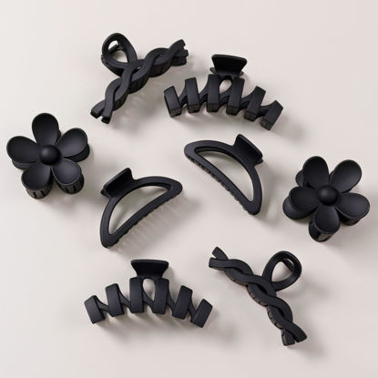 Picture of 8PCS Hair Clips for Women, Flower Claw Clips for Thick Hair, Non-Slip Hair Accessories with Multi-Styles, Black Color Hair Claw Clips and Variety Pack, Ideal for Girls
