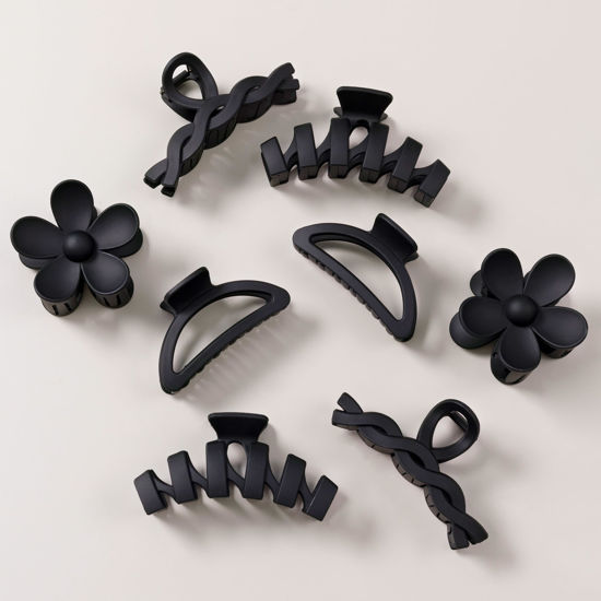 Picture of 8PCS Hair Clips for Women, Flower Claw Clips for Thick Hair, Non-Slip Hair Accessories with Multi-Styles, Black Color Hair Claw Clips and Variety Pack, Ideal for Girls