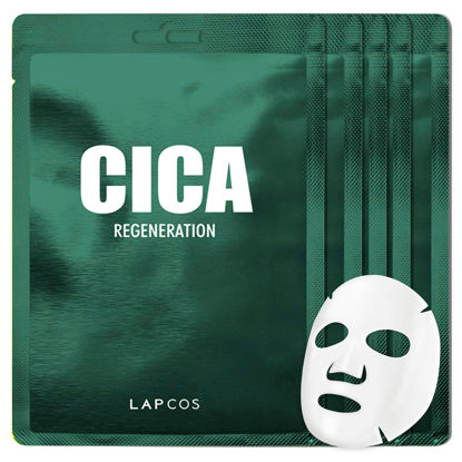 Picture of LAPCOS Cica Sheet Mask, Daily Face Mask with Cantella Plant Extract to Regenerate and Revitalize Skin, Korean Beauty Favorite, 5-Pack