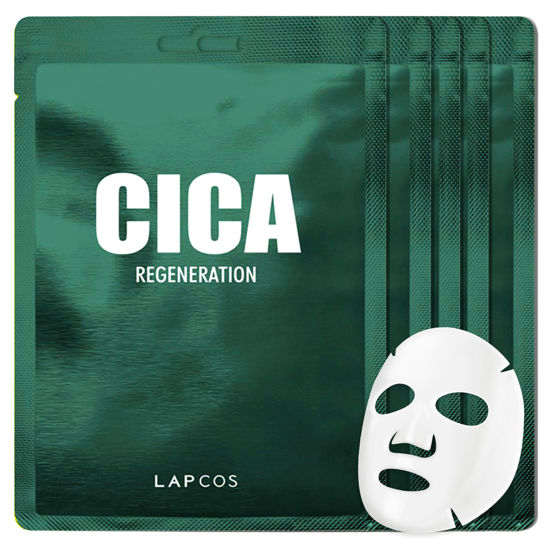 Picture of LAPCOS Cica Sheet Mask, Daily Face Mask with Cantella Plant Extract to Regenerate and Revitalize Skin, Korean Beauty Favorite, 5-Pack