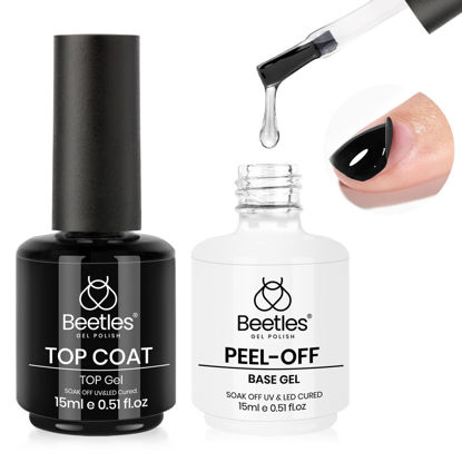 Picture of Beetles Peel Off Base Coat and Top Coat Set Gel Nail Polish 2Pcs 15ml Peelable Base Gel and Top Coat Easy Removal, UV LED Lamp Peel off Nail Polish without Damage for Beginners Weak Thin Nails