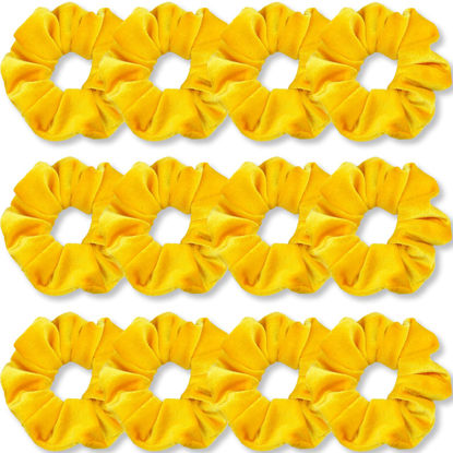Picture of IVARYSS Yellow Scrunchies, Premium Velvet Soft Hair Scrunchy, Solid Colors Thick Elastic Bands, Hair Accessories for Women and Girls, 12 Pack