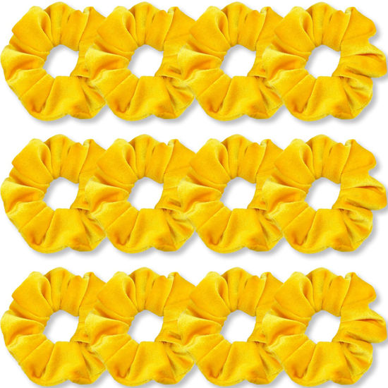 Picture of IVARYSS Yellow Scrunchies, Premium Velvet Soft Hair Scrunchy, Solid Colors Thick Elastic Bands, Hair Accessories for Women and Girls, 12 Pack